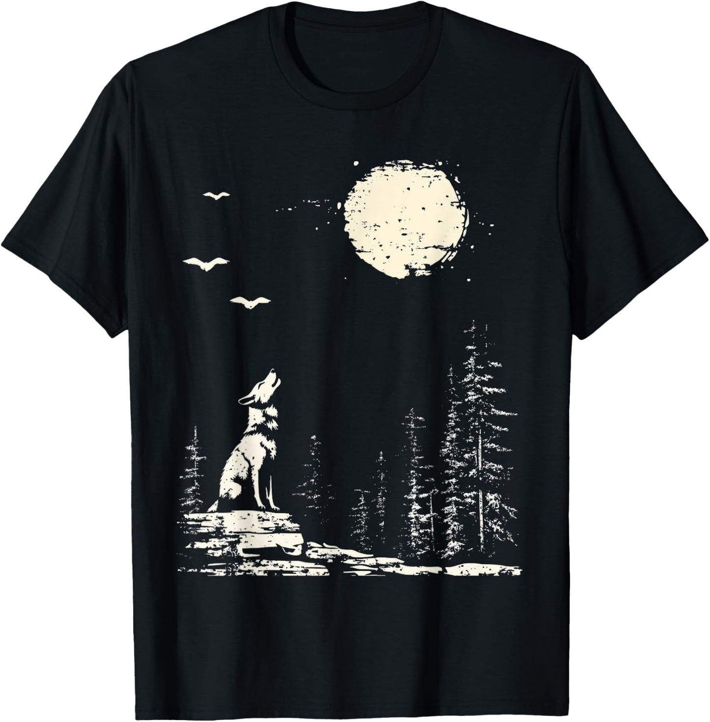 Wolf Forest Nature Wolf And Moon Wildlife T-Shirt - T-Shirt | Black