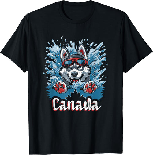Canada Husky Dog Swimming Art - Canadian Souvenir