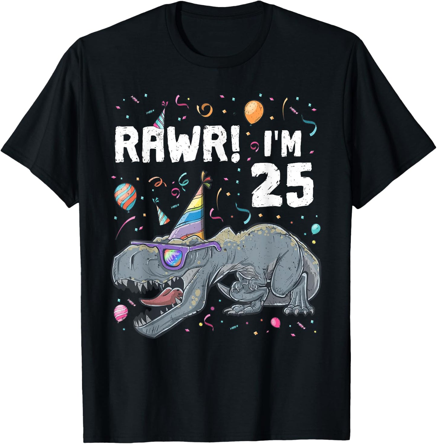 25th Birthday Boy T-Rex Dinosaur Party Dino Bday T-Shirt - T-Shirt | Black