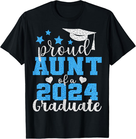 Super Proud Aunt of 2024 Graduate Awesome Family College T-Shirt - T-Shirt | Black