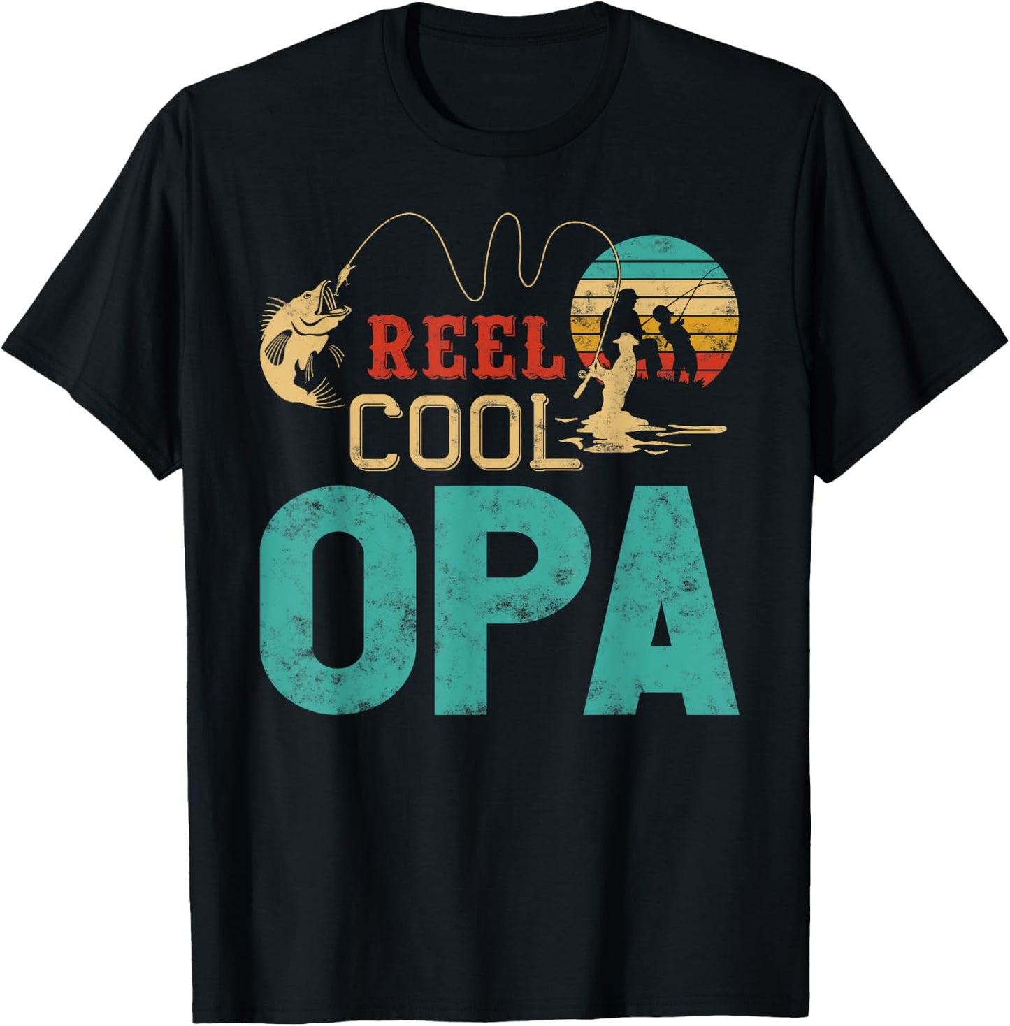 Reel cool Opa Fishing Father’s Day gift Fisherman Grandpa T-Shirt - T-Shirt | Black