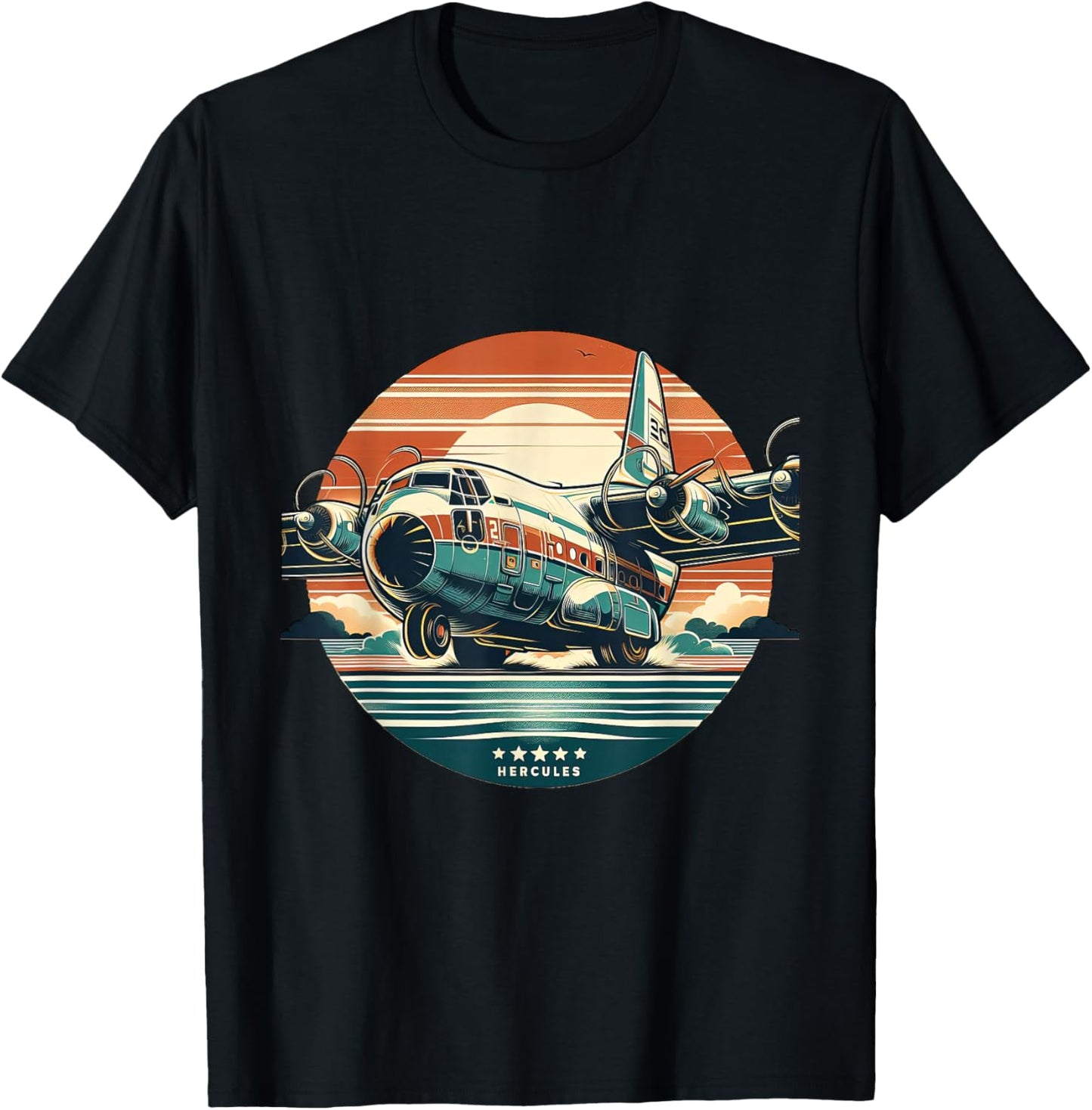 C-130 Hercules Vintage C130 Airplane Retro Sunset Pilot T-Shirt - T-Shirt | Black