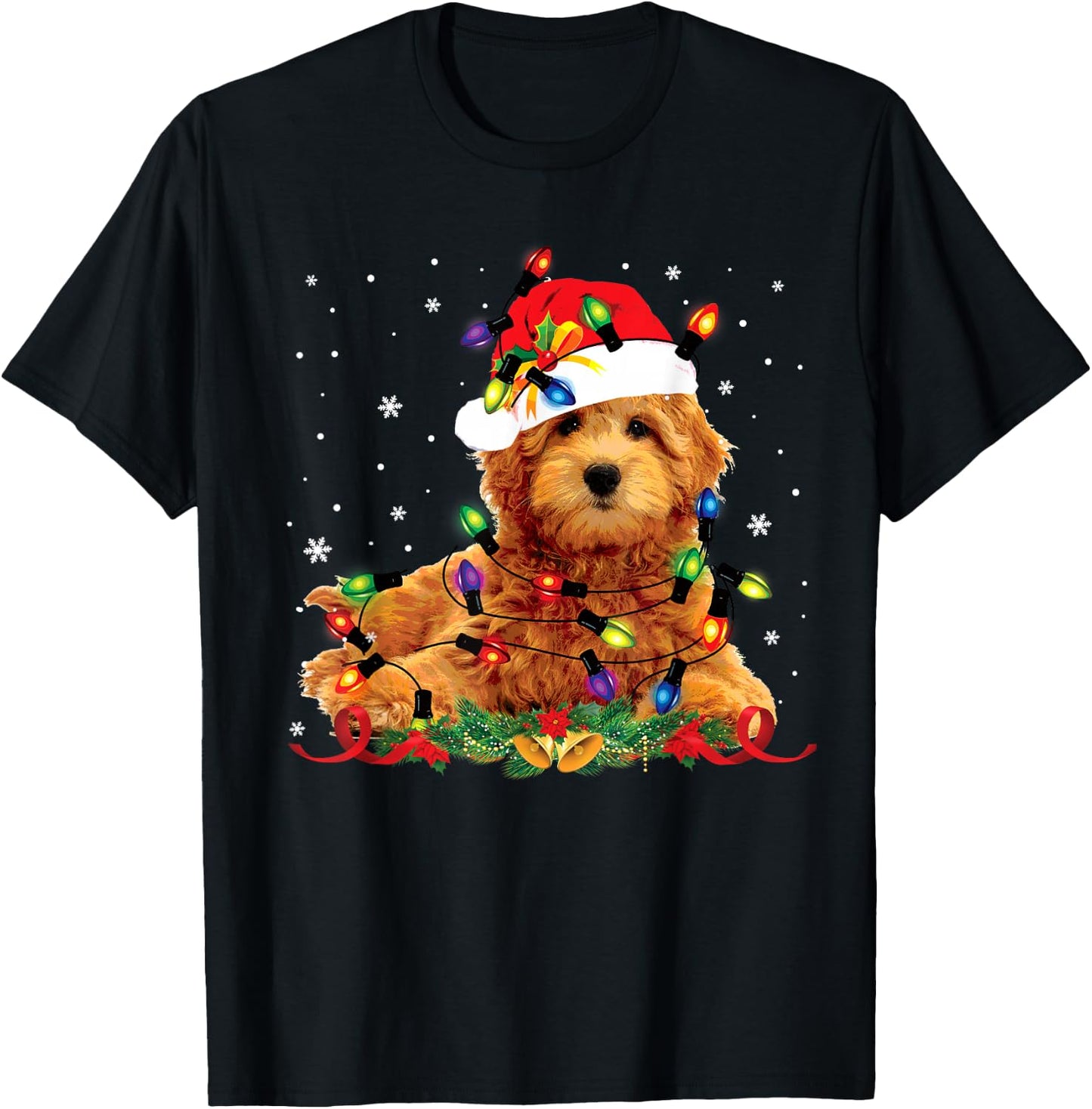 Goldendoodle Christmas Reindeer Lights Funny Dog Xmas Men Women Kids T-Shirt - T-Shirt | Black