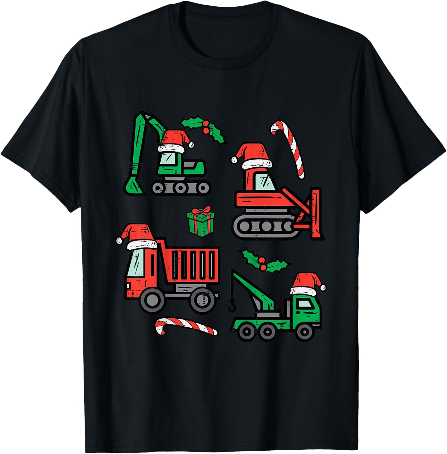 Kids Christmas Construction Vehicles Truck Xmas Boys Kids Toddler T-Shirt - T-Shirt | Black