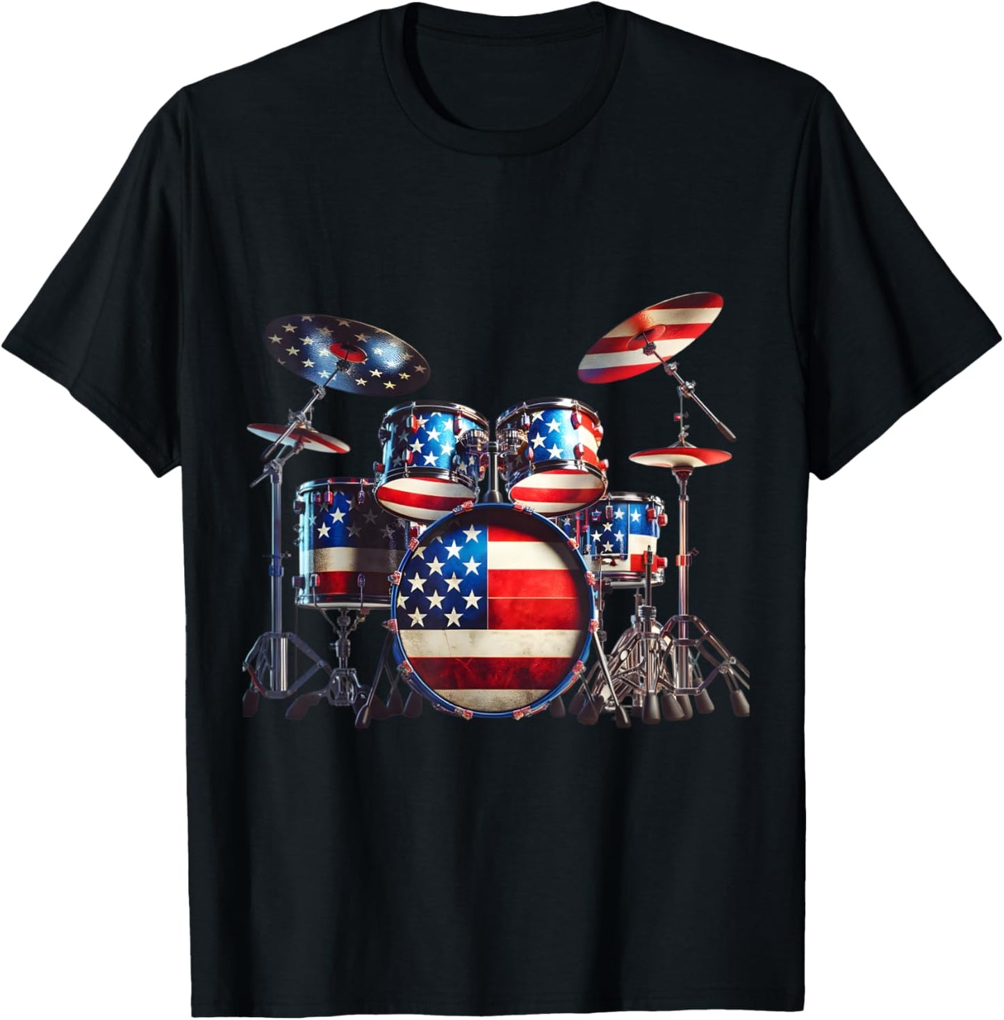 American Flag Drum Drumset 4th of July USA Patriotic Drummer T-Shirt - T-Shirt | Black