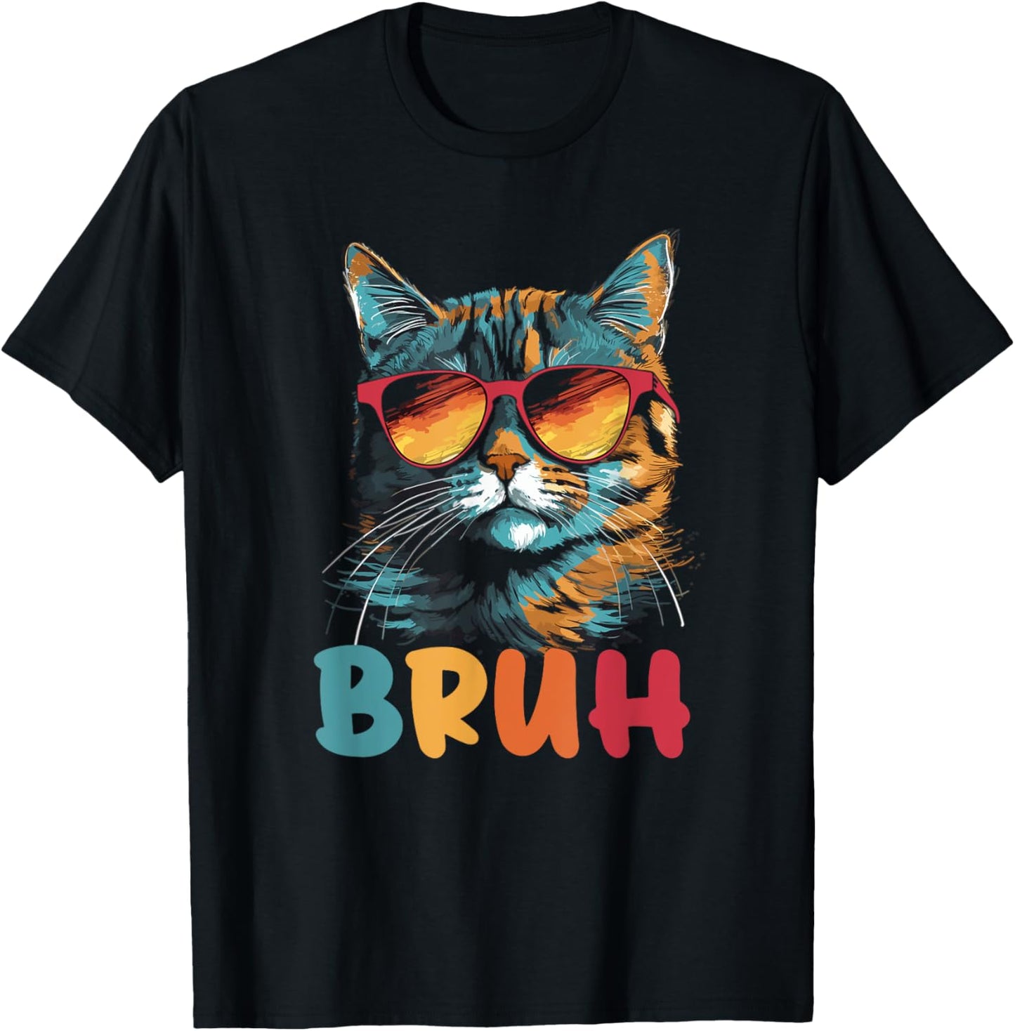 Funny Meme Saying Bruh with Cat Greetings Teens Boys Men T-Shirt - T-Shirt | Black