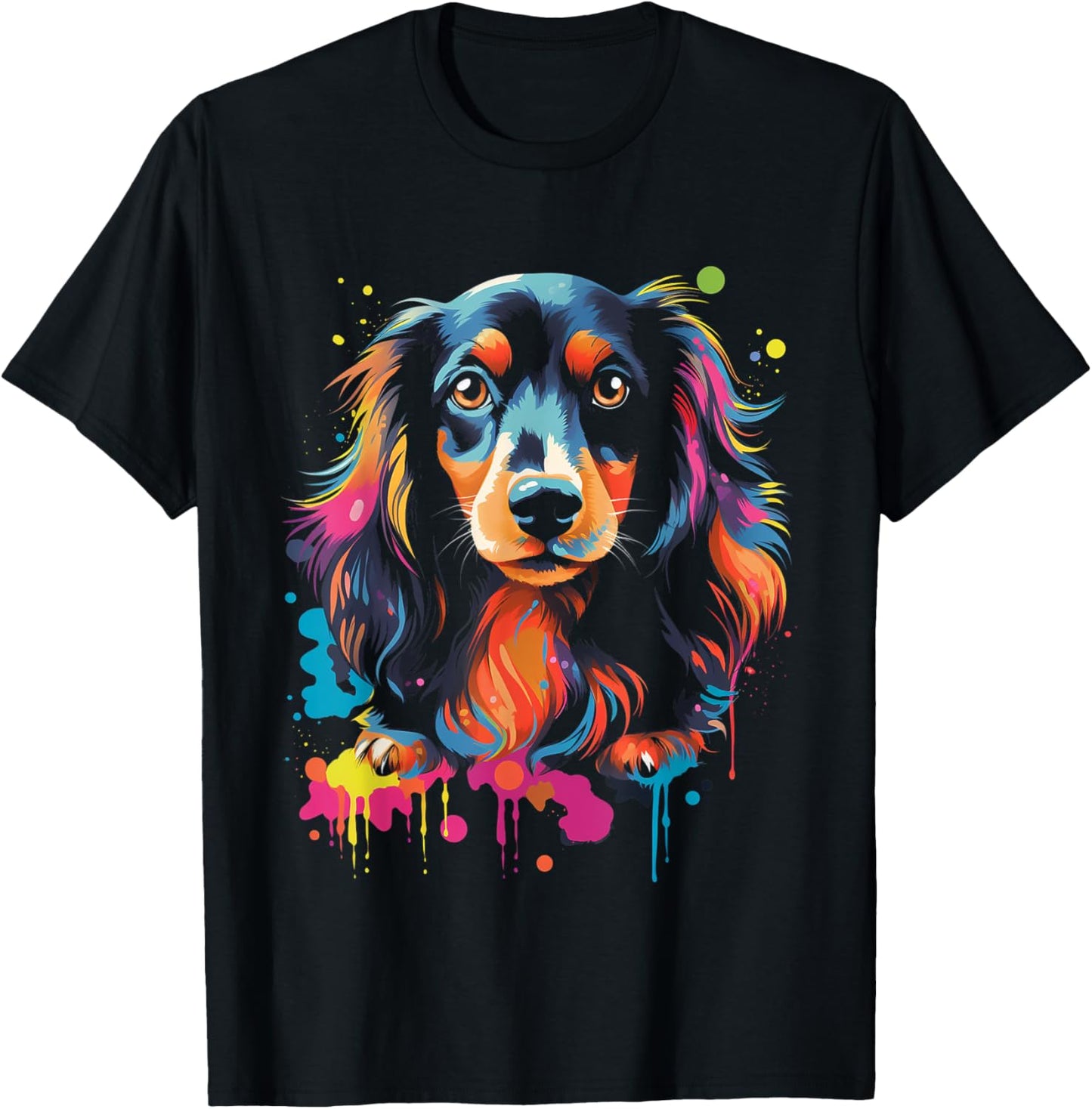 Long Hair Dachshund Puppy Best Dog Walking Pet Women Kids T-Shirt - T-Shirt | Black