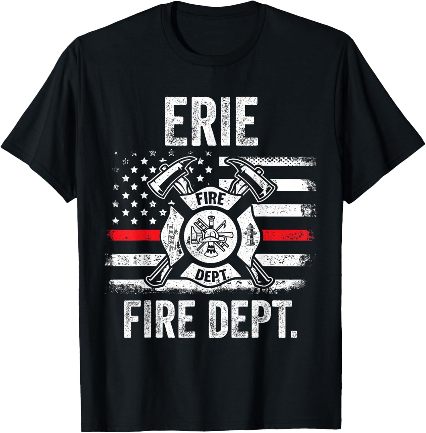 Erie Pennsylvania Fire Department Thin Red Line Fireman T-Shirt - T-Shirt | Black