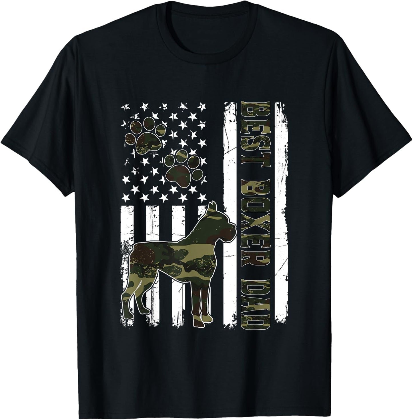 American Flag Best Boxer Dad Ever Dog Dad T-Shirt - T-Shirt | Black