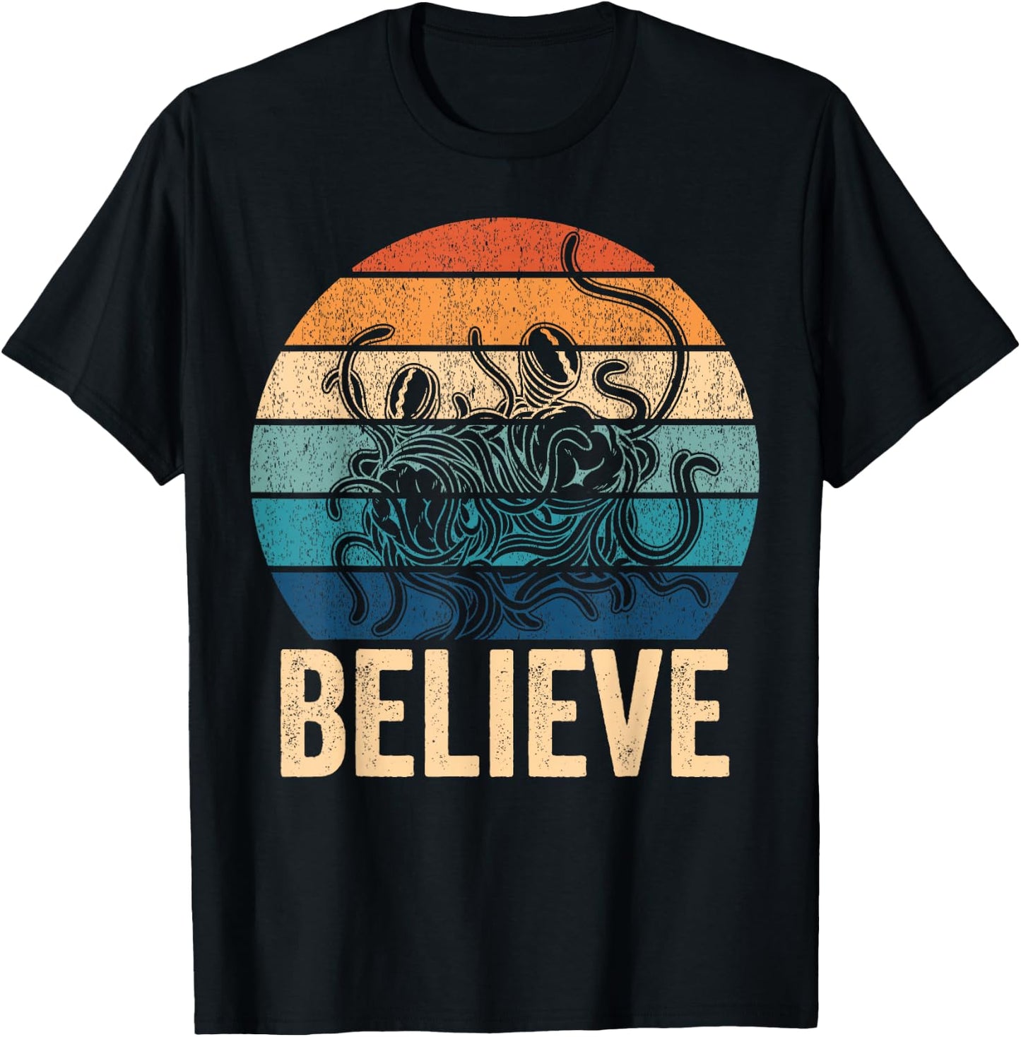Believe Flying Spaghetti Monster FSM Pastafari Pastafarian T-Shirt - T-Shirt | Black