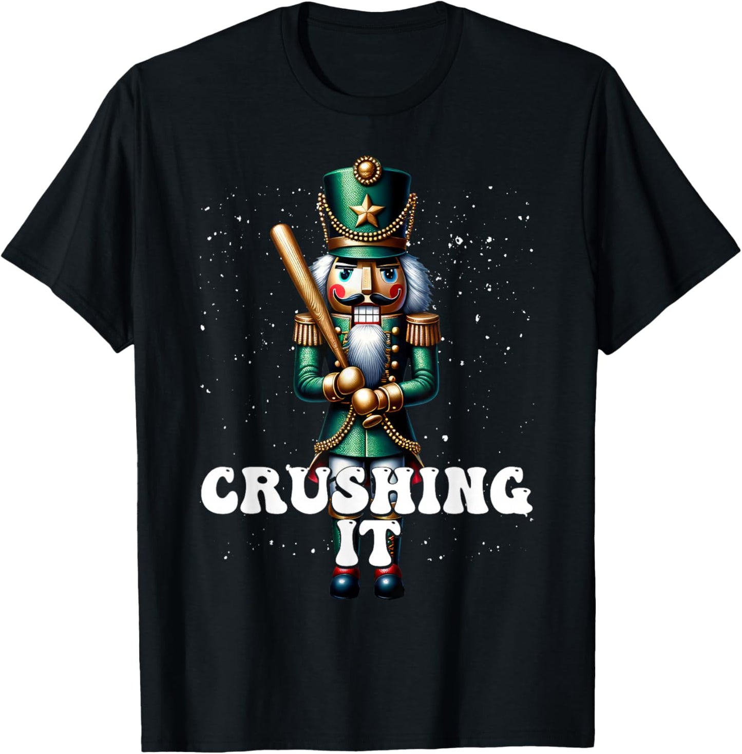 Baseball Player Nutcracker Crushing It Christmas T-Shirt - T-Shirt | Black