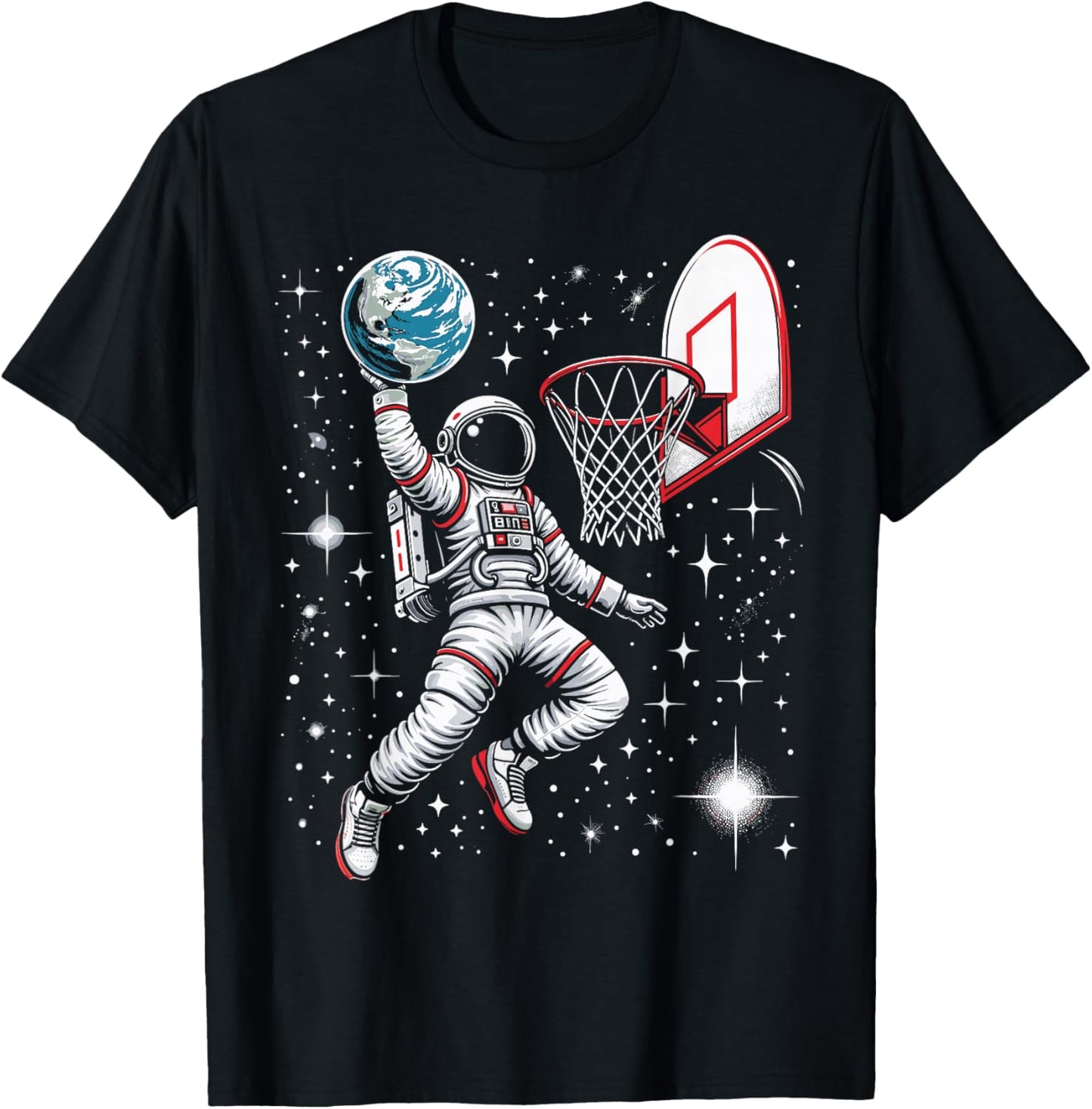Astronaut Basketball Shirt Space Spaceman Slam Dunking Earth T-Shirt - T-Shirt | Black