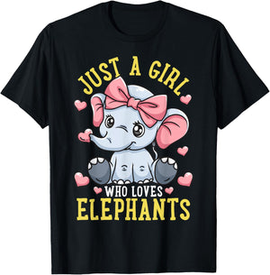 Elephant Lover Gift Just a Girl Who Loves Elephants T-Shirt - T-Shirt | Black