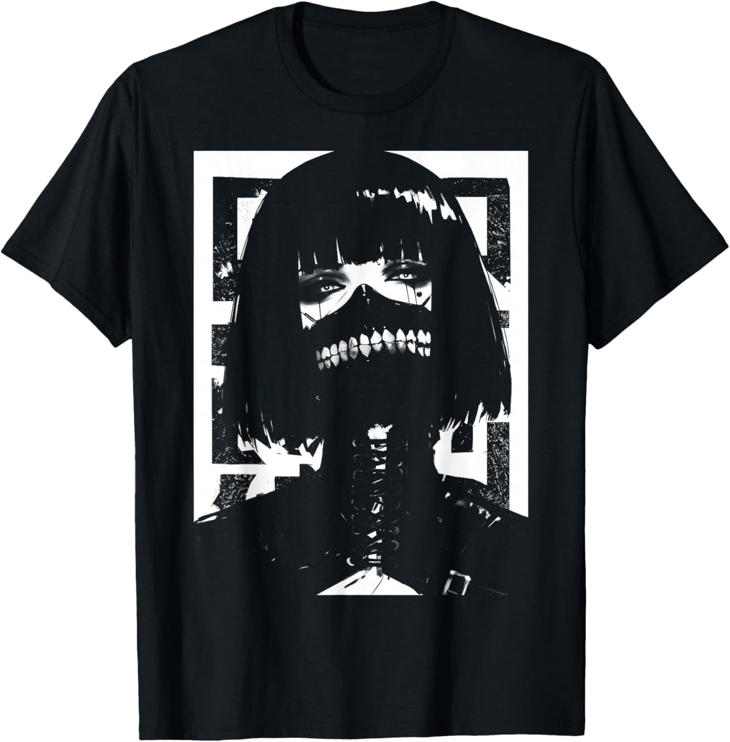 Horror Techwear Ghoul Girl Cybergoth Gothic Anime Manga T-Shirt - T-Shirt | Black