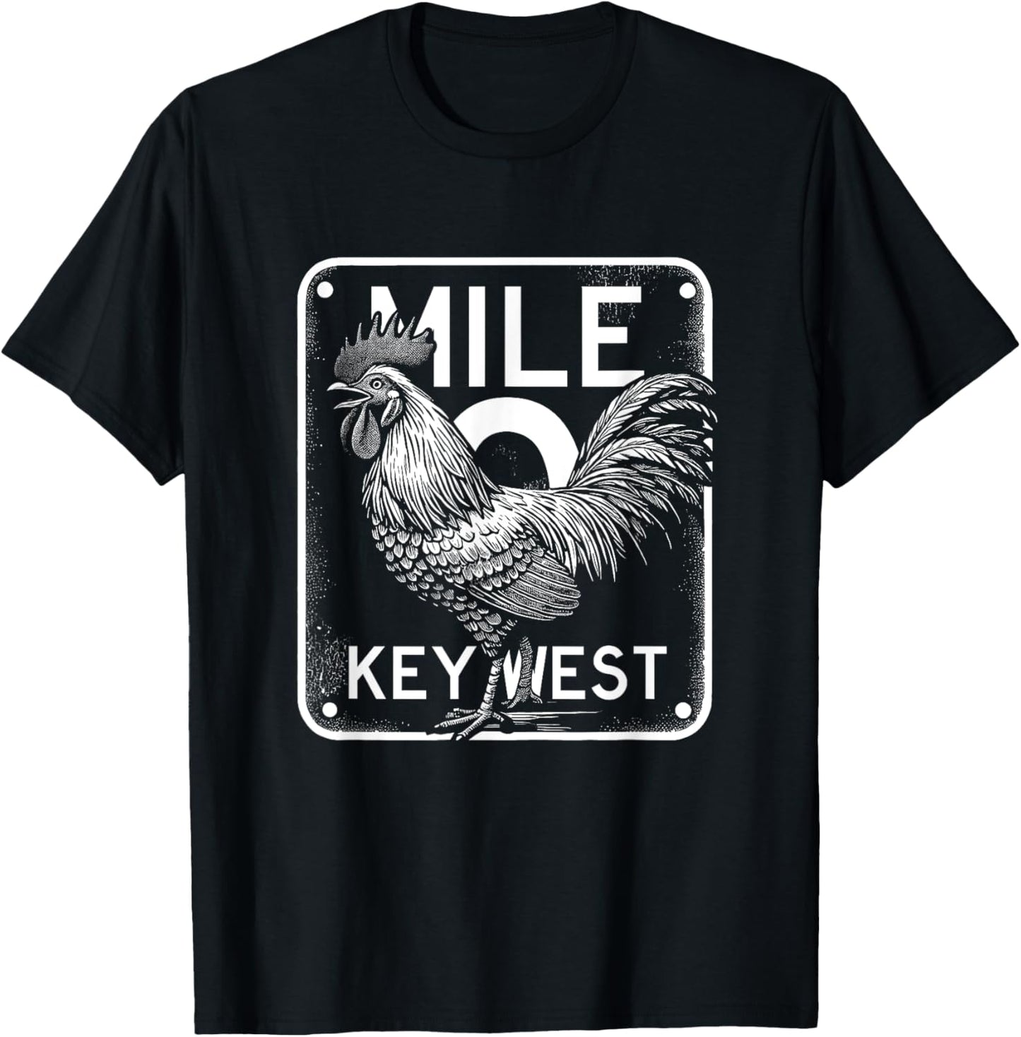 Key West Florida Chicken Retro Mile 0 Rooster Mile Marker T-Shirt - T-Shirt | Black