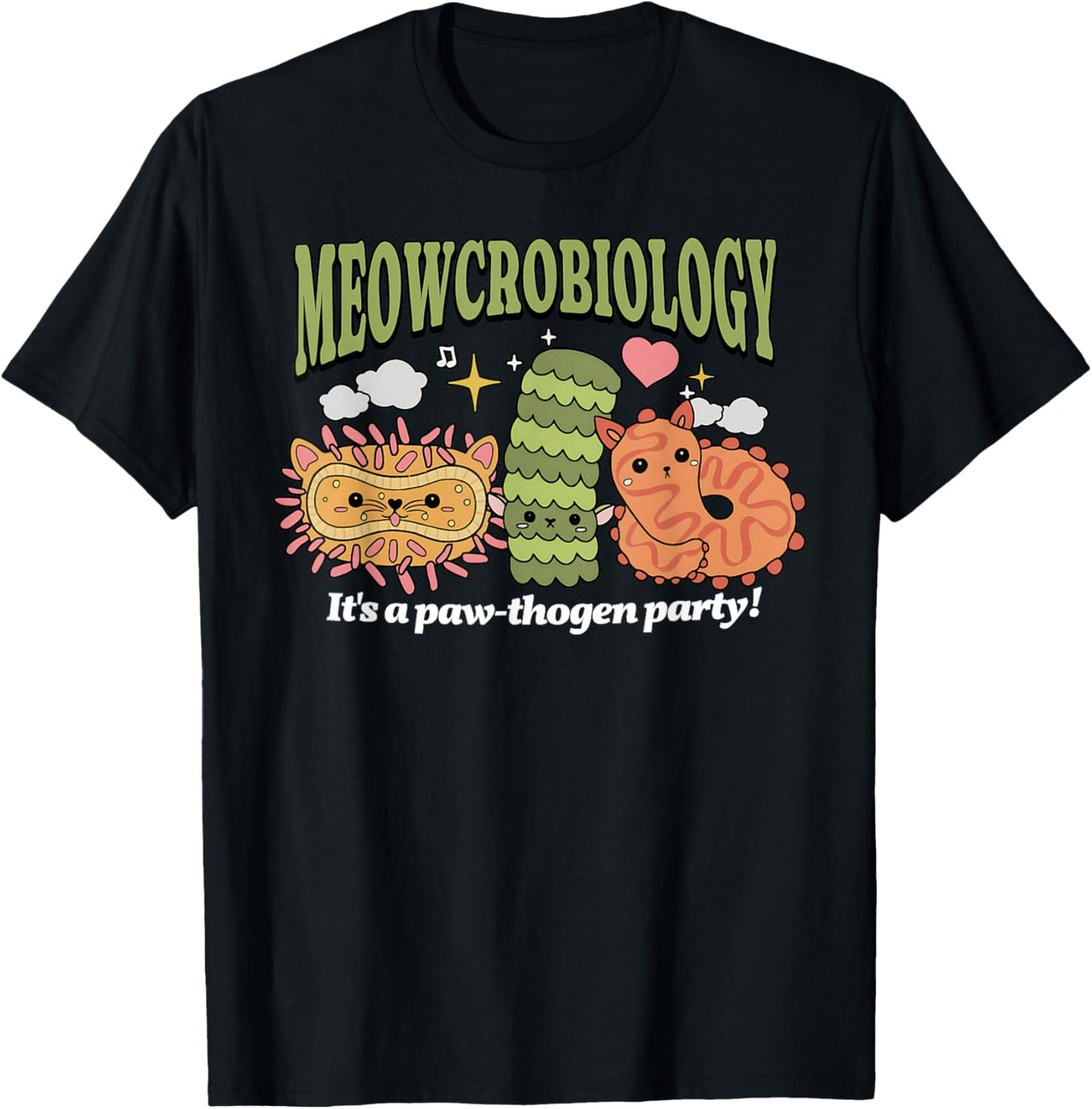 Meowcrobiology Microscopic Cats Science Pet School Biology T-Shirt - T-Shirt | Black