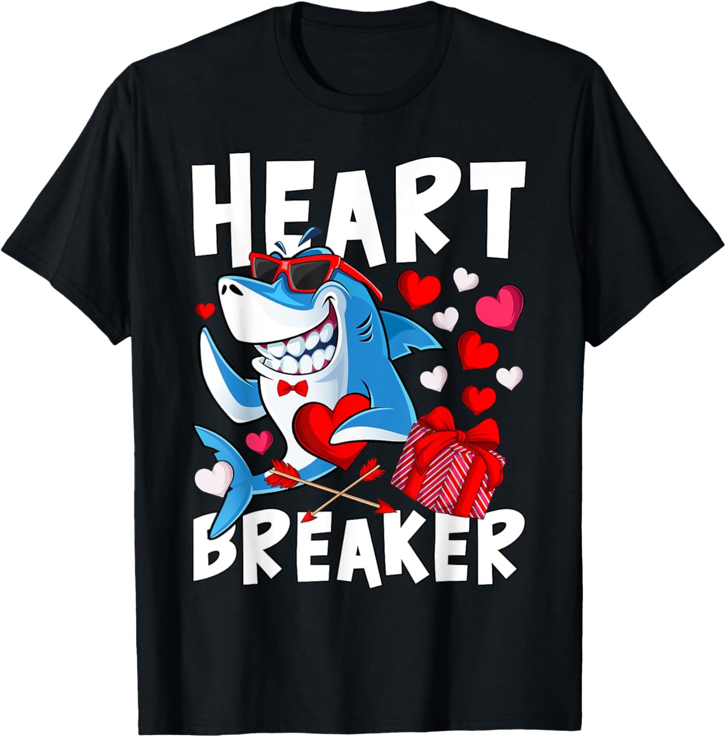 Valentines Shark Heart Breaker Valentine Shark Kids Boy Girl T-Shirt - T-Shirt | Black