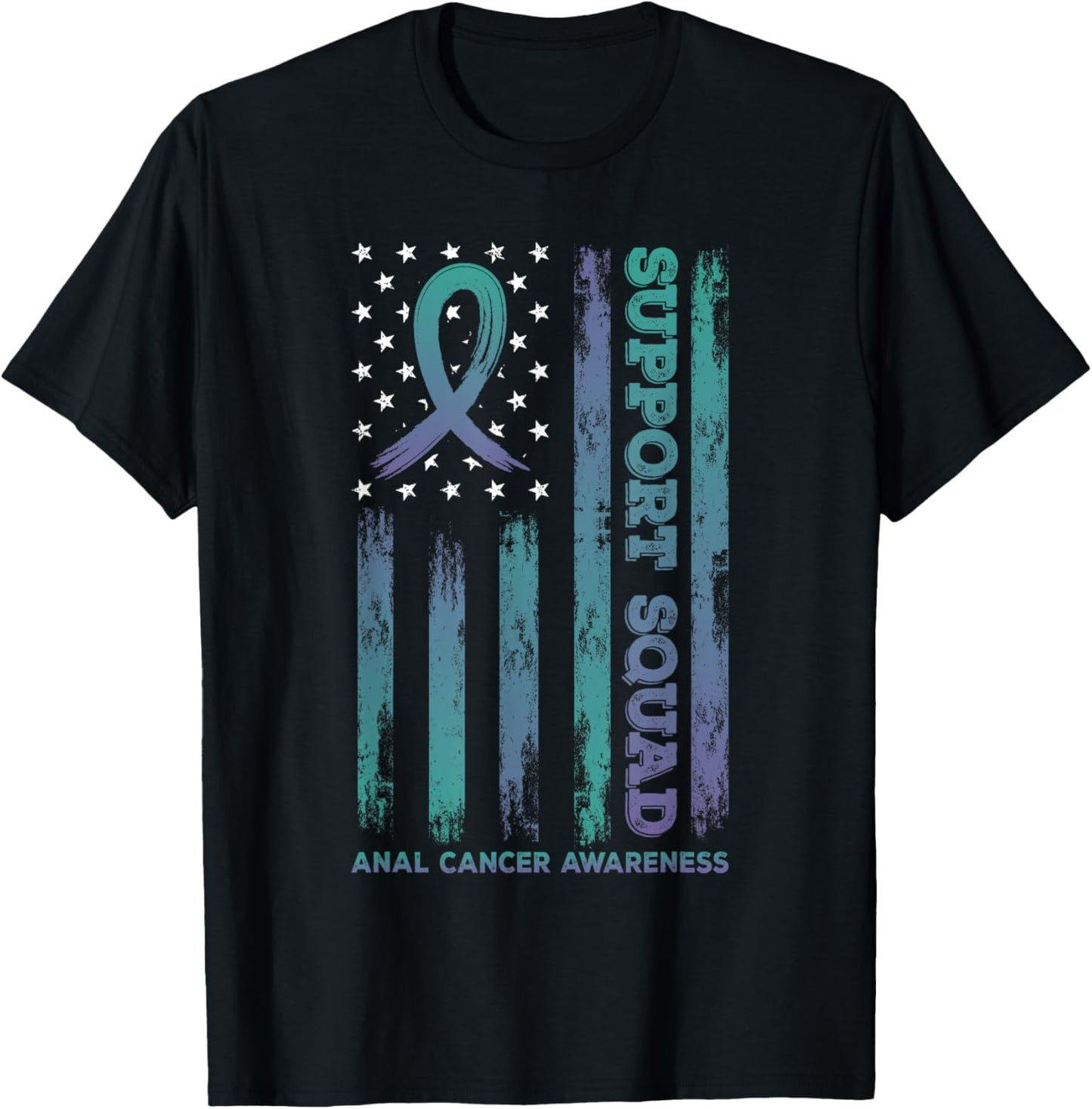Anal Cancer Support Squad USA Flag Awareness Ribbon T-Shirt - T-Shirt | Black