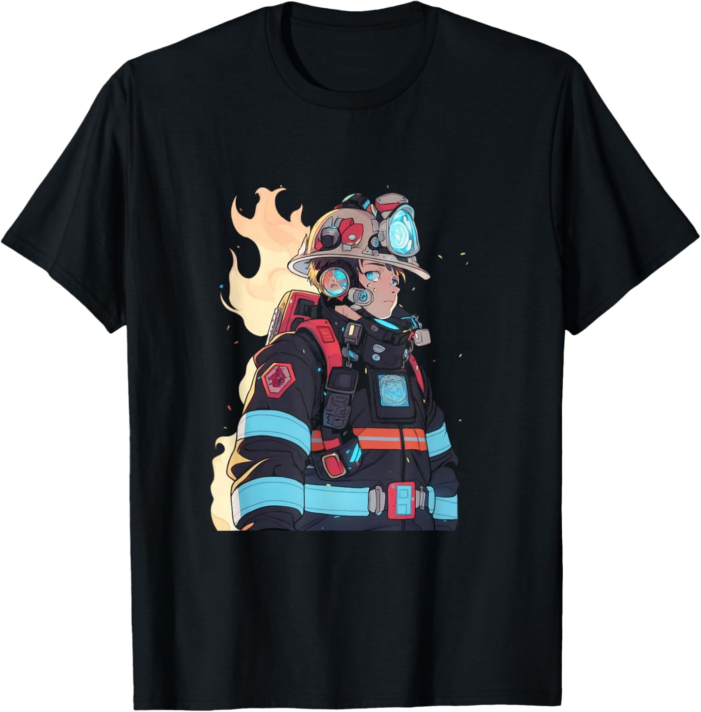 Anime Firefighter Fireman Cyberpunk Japanese Otaku T-Shirt - T-Shirt | Black