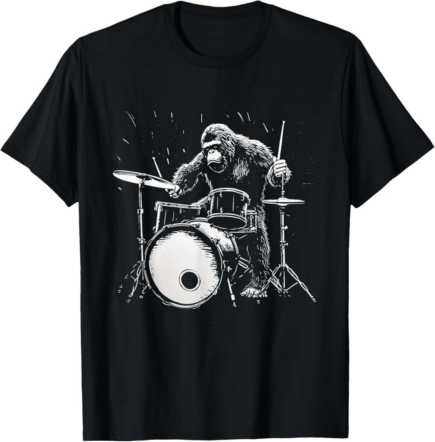 Bigfoot Drums Funny Gorilla Monkey Drummer T-Shirt - T-Shirt | Black