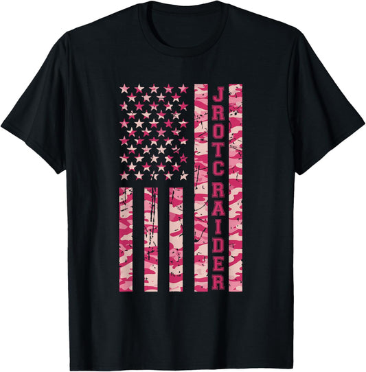 JROTC Raider Competition Fitness Cadet Pink Camo USA Flag T-Shirt - T-Shirt | Black