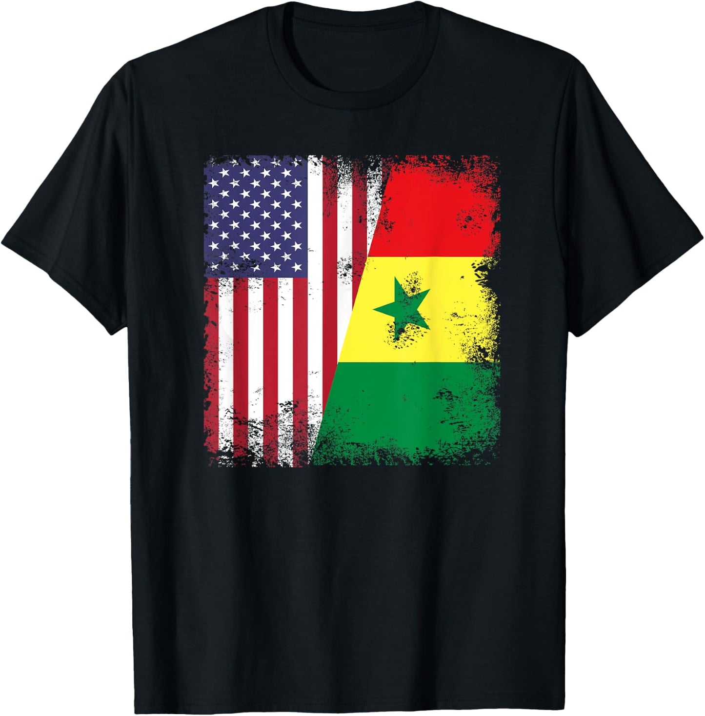 Half Senegalese Flag | Vintage Senegal USA Gift T-Shirt - T-Shirt | Black
