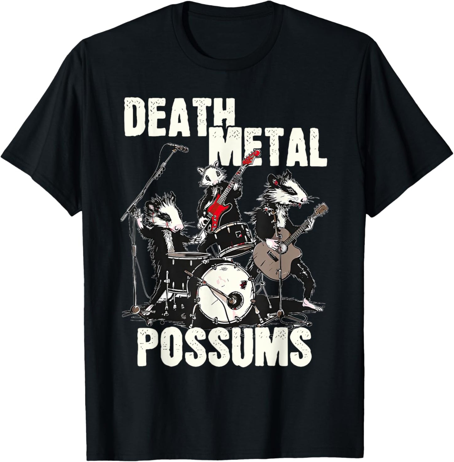 Death Metal Possums Funny Rockstar Heavy Metal Opossum T-Shirt - T-Shirt | Black