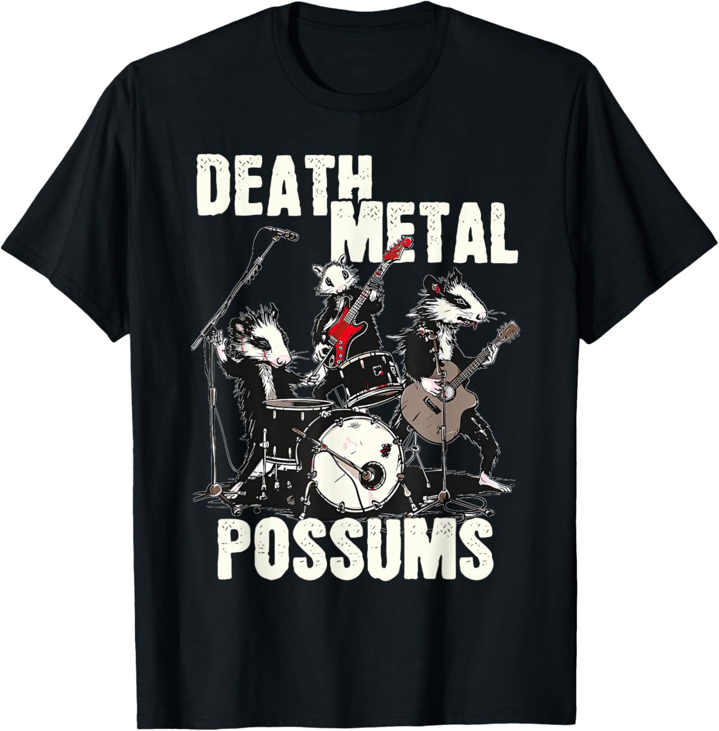Death Metal Possums Funny Rockstar Heavy Metal Opossum T-Shirt - T-Shirt | Black