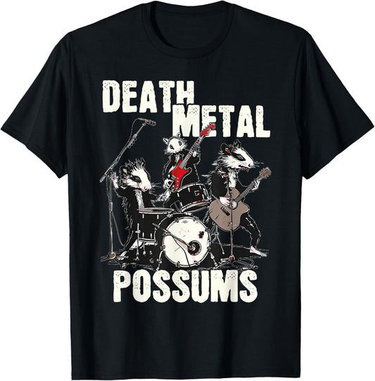 Death Metal Possums Funny Rockstar Heavy Metal Opossum T-Shirt - T-Shirt | Black