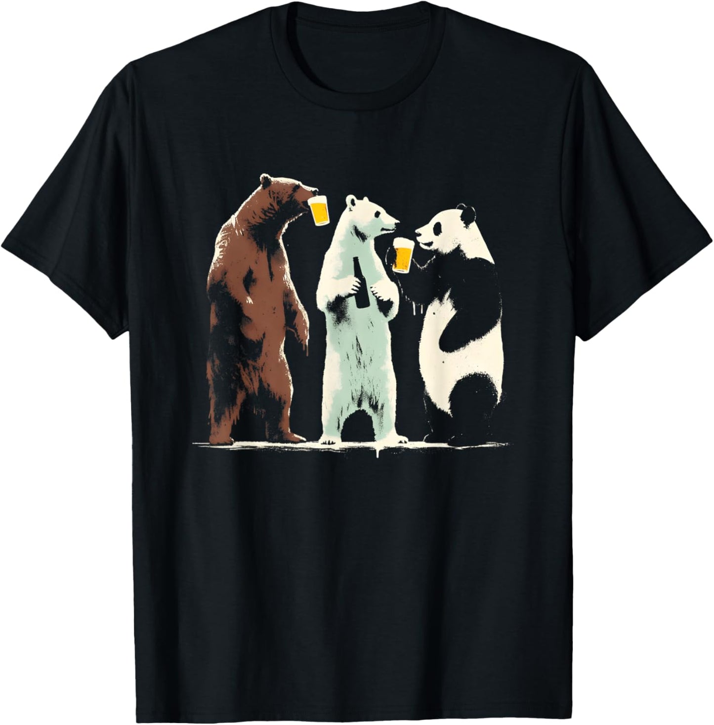 Panda Brown Polar Bear Drinking Beer - Funny Graphic Beer T-Shirt - T-Shirt | Black