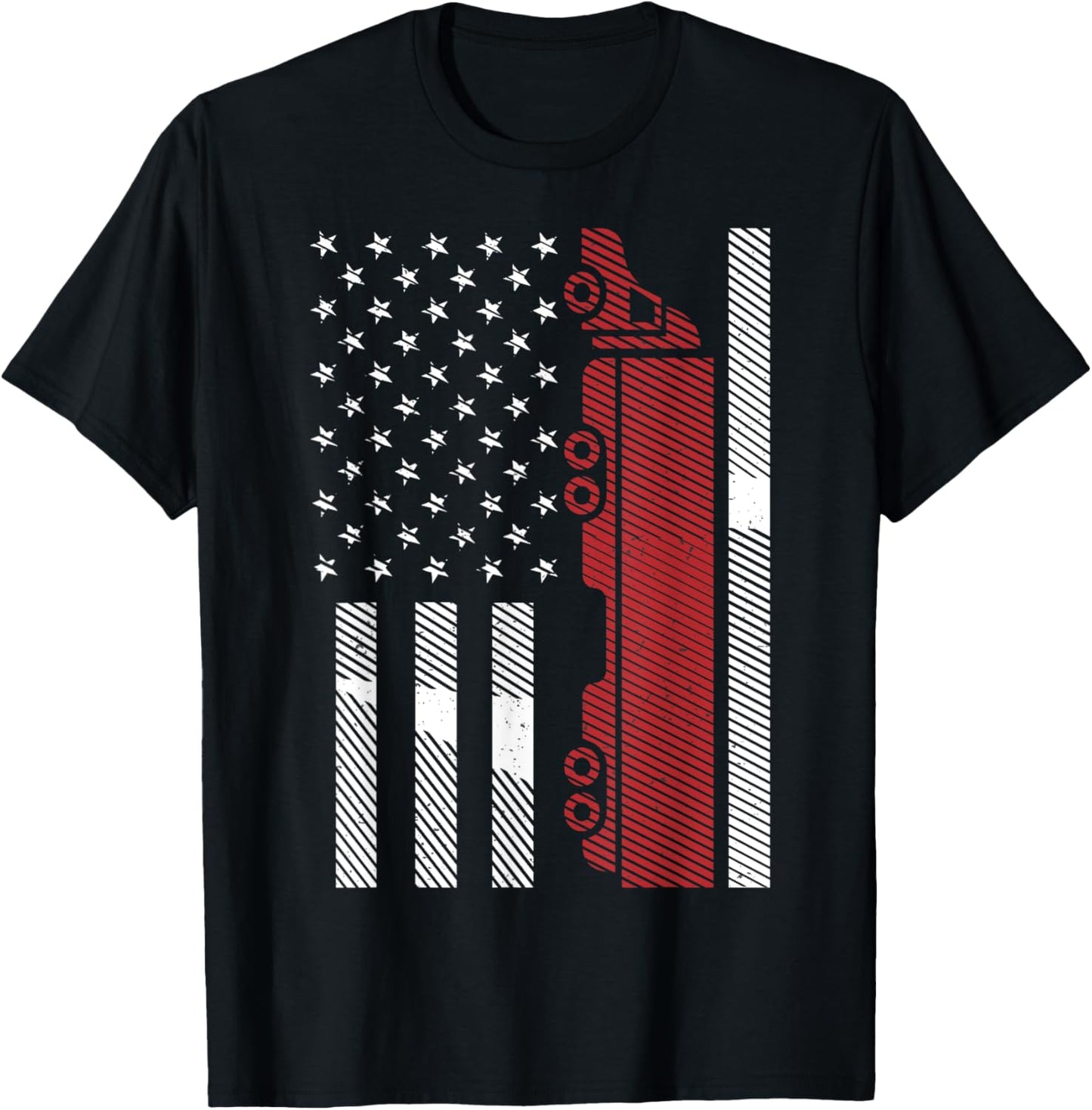 Cool US American Flag Semi Truck Driver 18 Wheeler Trucker T-Shirt - T-Shirt | Black