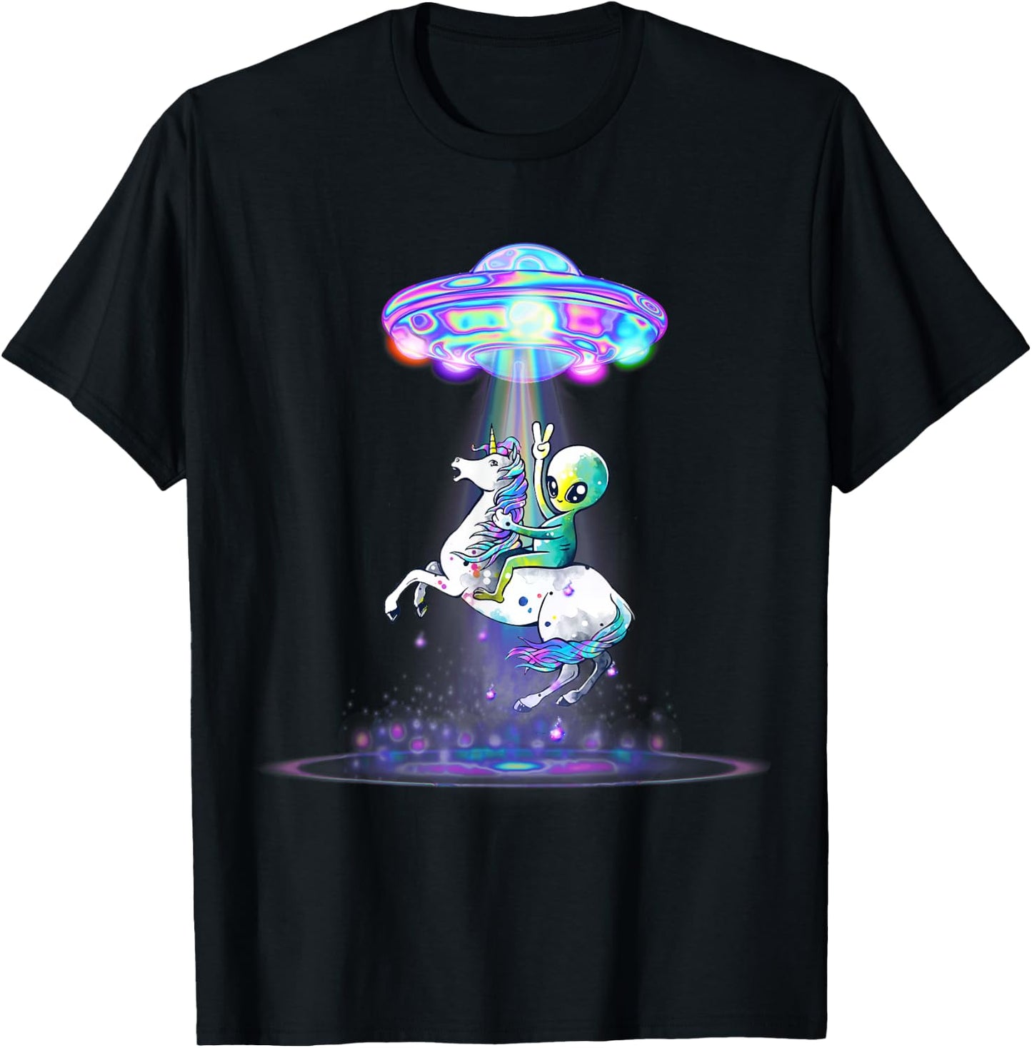 Funny UFO Alien Unicorn Galaxy T-Shirt - T-Shirt | Black