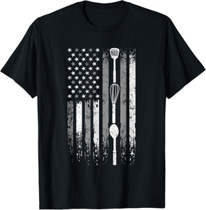 School Cafeteria Amrican Flag - Kitchen Tools Lunch Lady T-Shirt - T-Shirt | Black