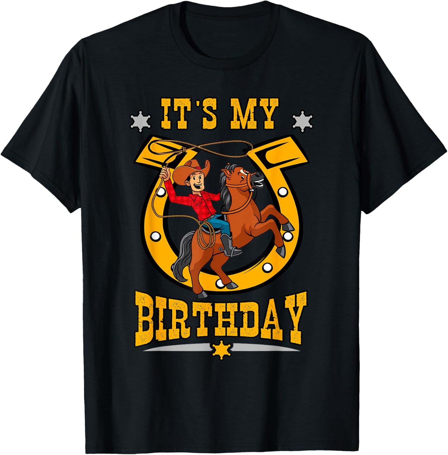 It's My Birthday Western Cowboy Boys Youth Kids Party Day T-Shirt - T-Shirt | Black