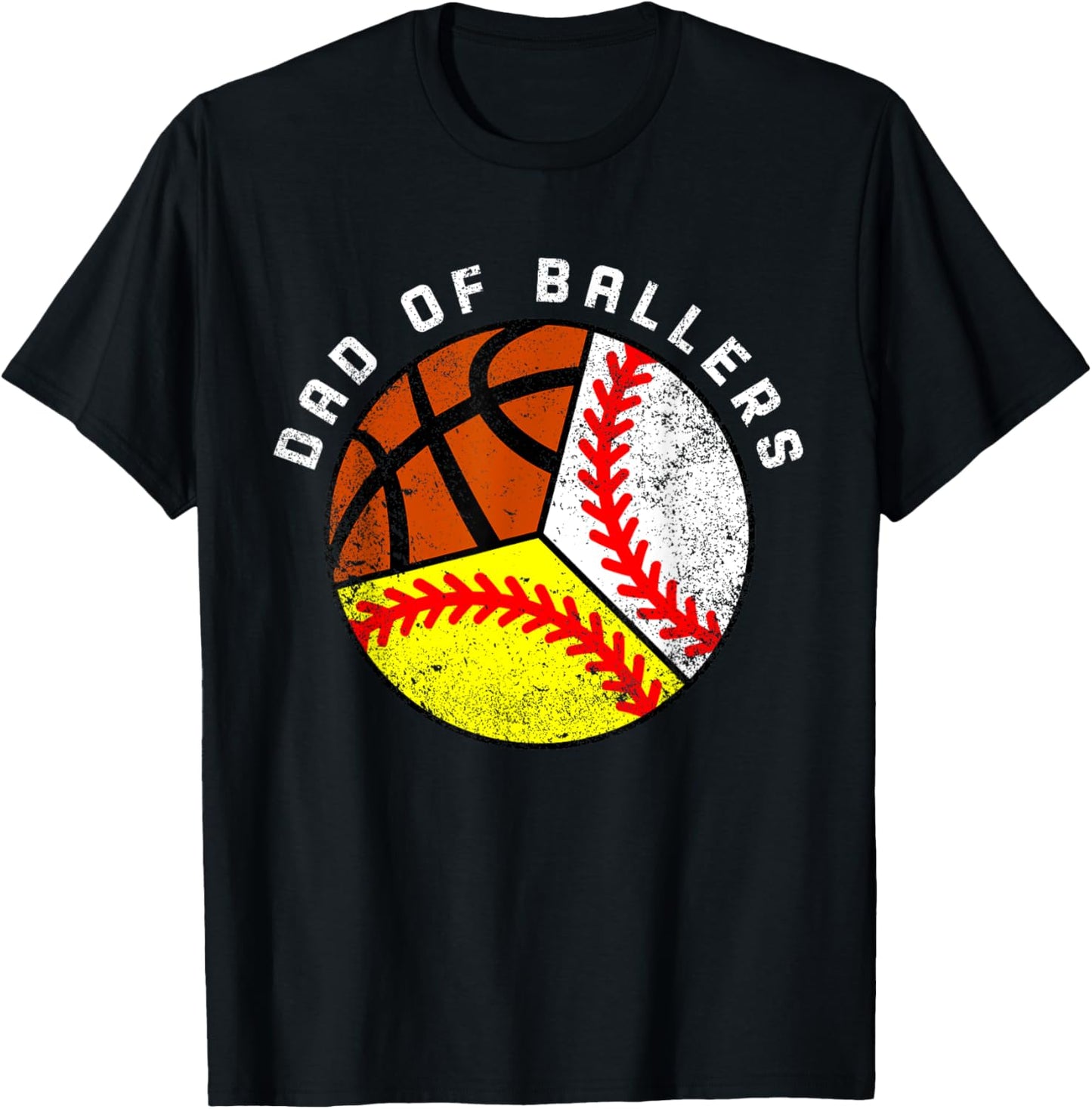 Dad Of Ballers Funny Baseball Softball Basketball Dad T-Shirt - T-Shirt | Black