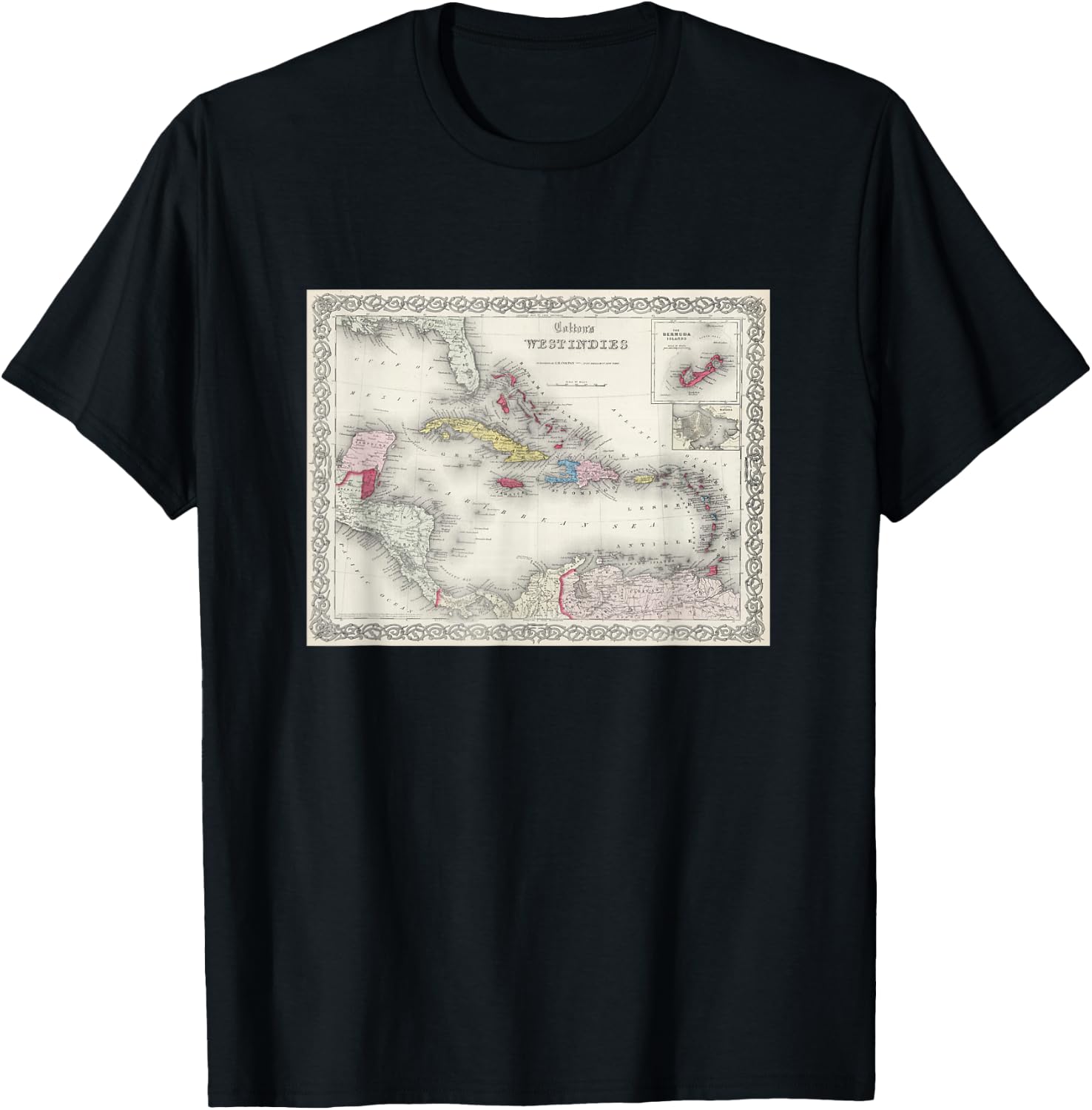 Caribbean Islands Map T Shirt T-Shirt - T-Shirt | Black