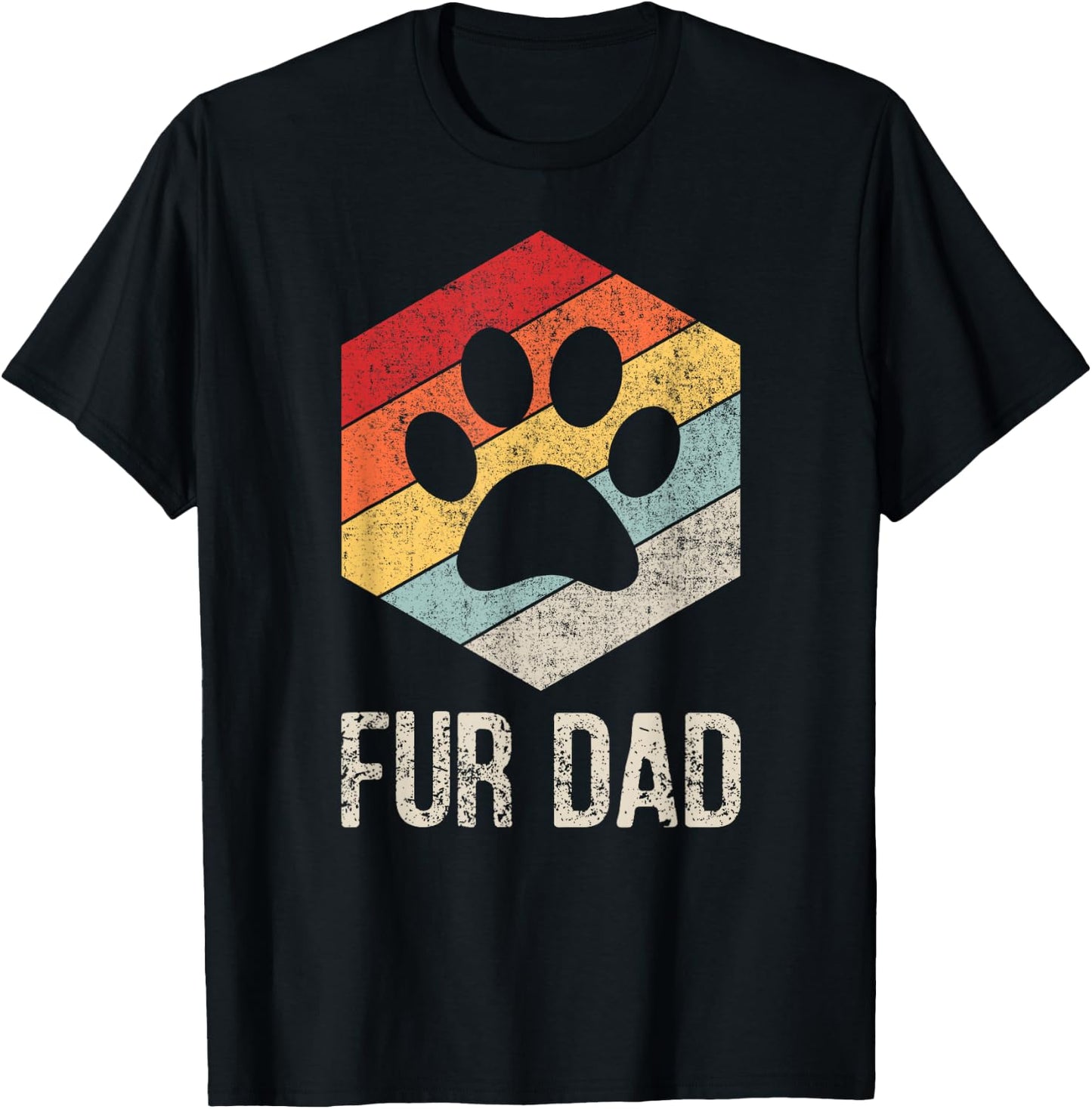 Funny Fur Dad Vintage Retro Dog and Cat Owner T-Shirt - T-Shirt | Black