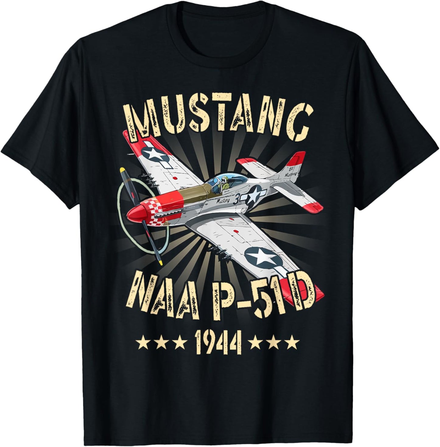 P-51D Mustang Vintage North American P-51D Fighter Warbirds T-Shirt - T-Shirt | Black