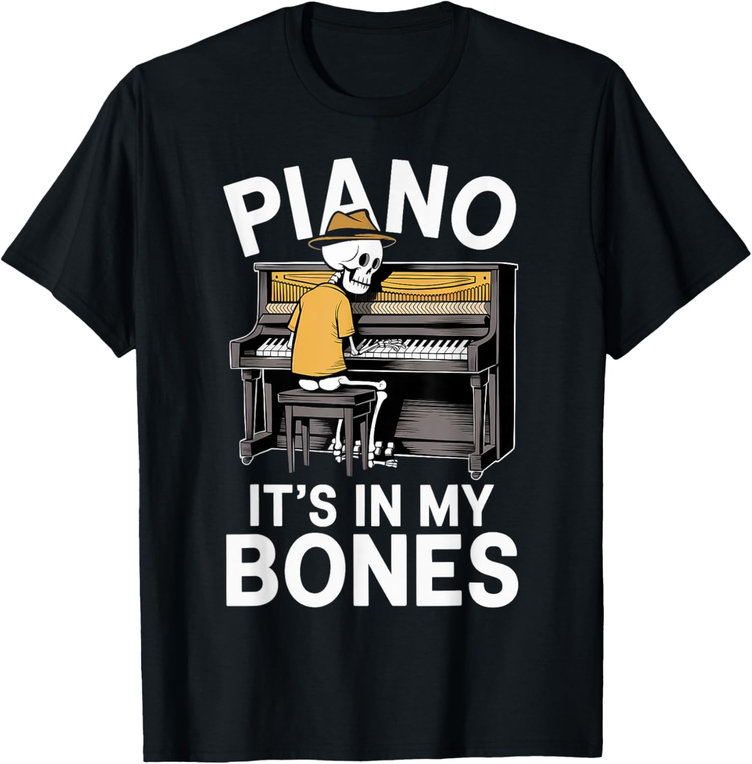 Funny Pianist Skeleton Playing Piano T-Shirt - T-Shirt | Black