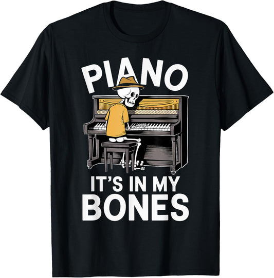Funny Pianist Skeleton Playing Piano T-Shirt - T-Shirt | Black