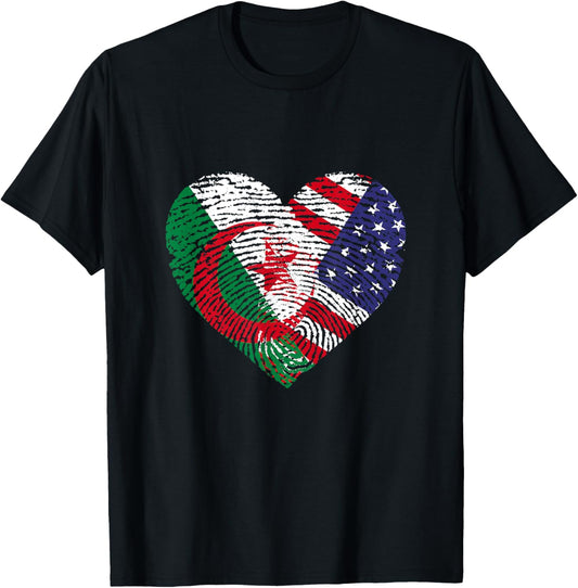 Algerian American Fingerprint Flags T-Shirt - T-Shirt | Black