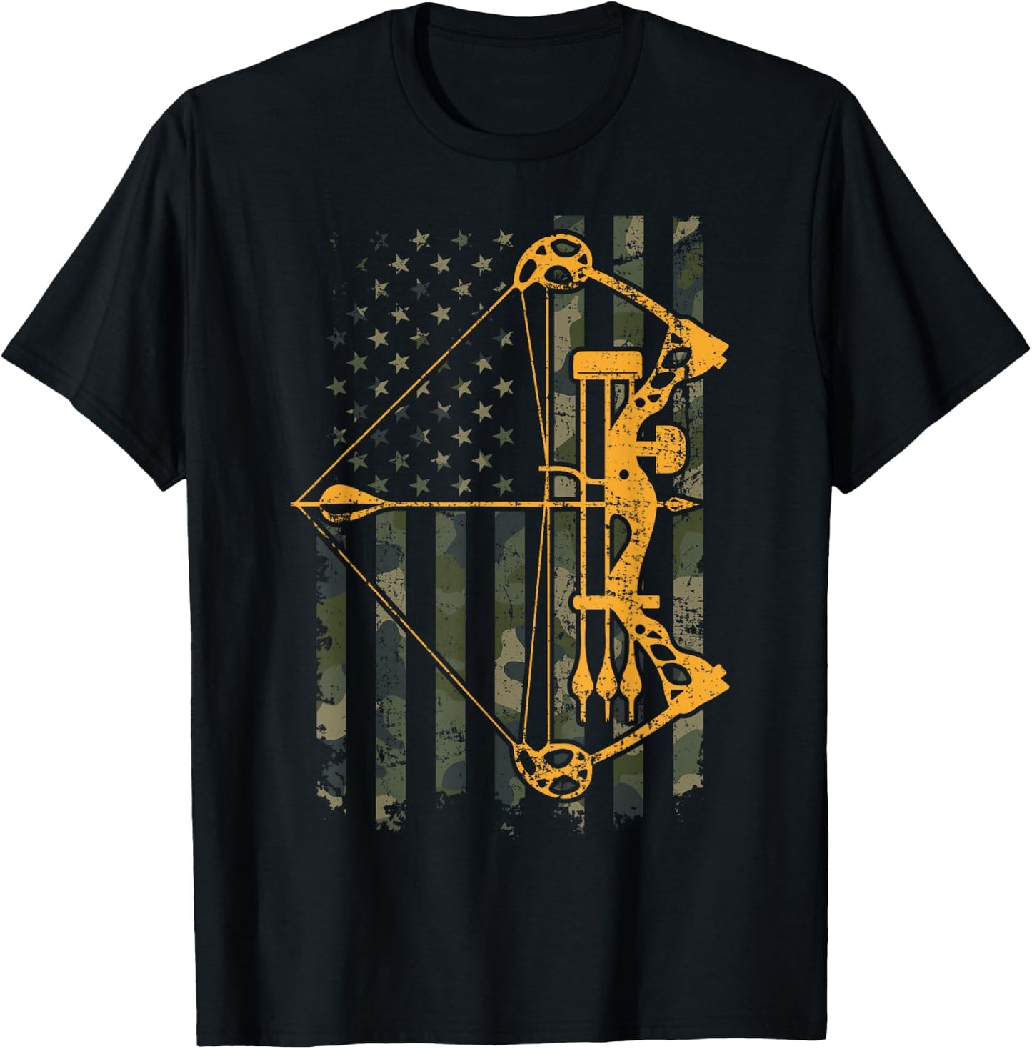 Camo USA Flag Archery Compound Bow - Funny Bow Hunter T-Shirt - T-Shirt | Black