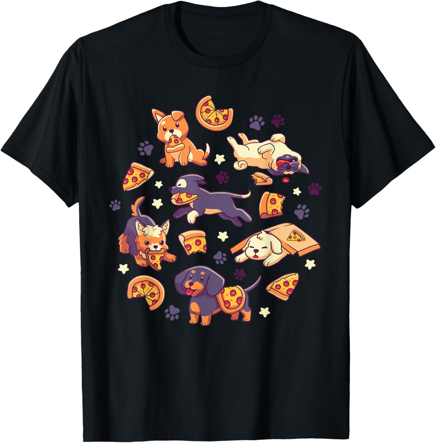 Pupperoni Pizza - Cute Puppy Dogs with Fast Food - Kawaii T-Shirt - T-Shirt | Black