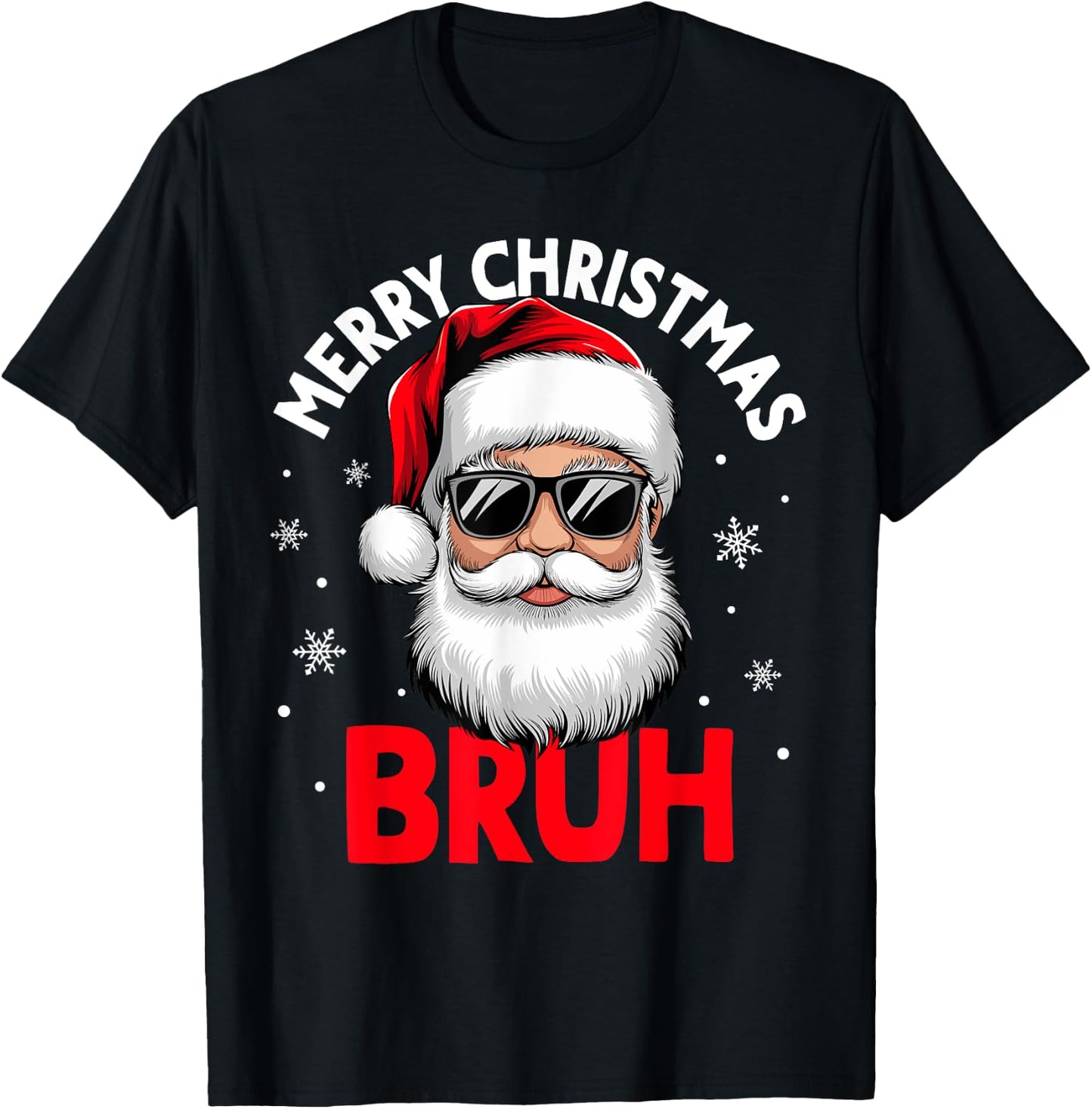Merry Christmas Bruh Funny Santa Claus Retro Men Women Kids T-Shirt - T-Shirt | Black
