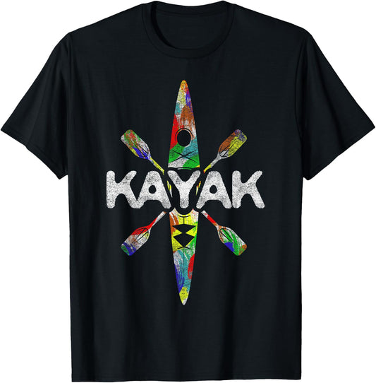 Colorful Kayak Kayaking Kayaks Canoeing Paddling Vacation T-Shirt - T-Shirt | Black