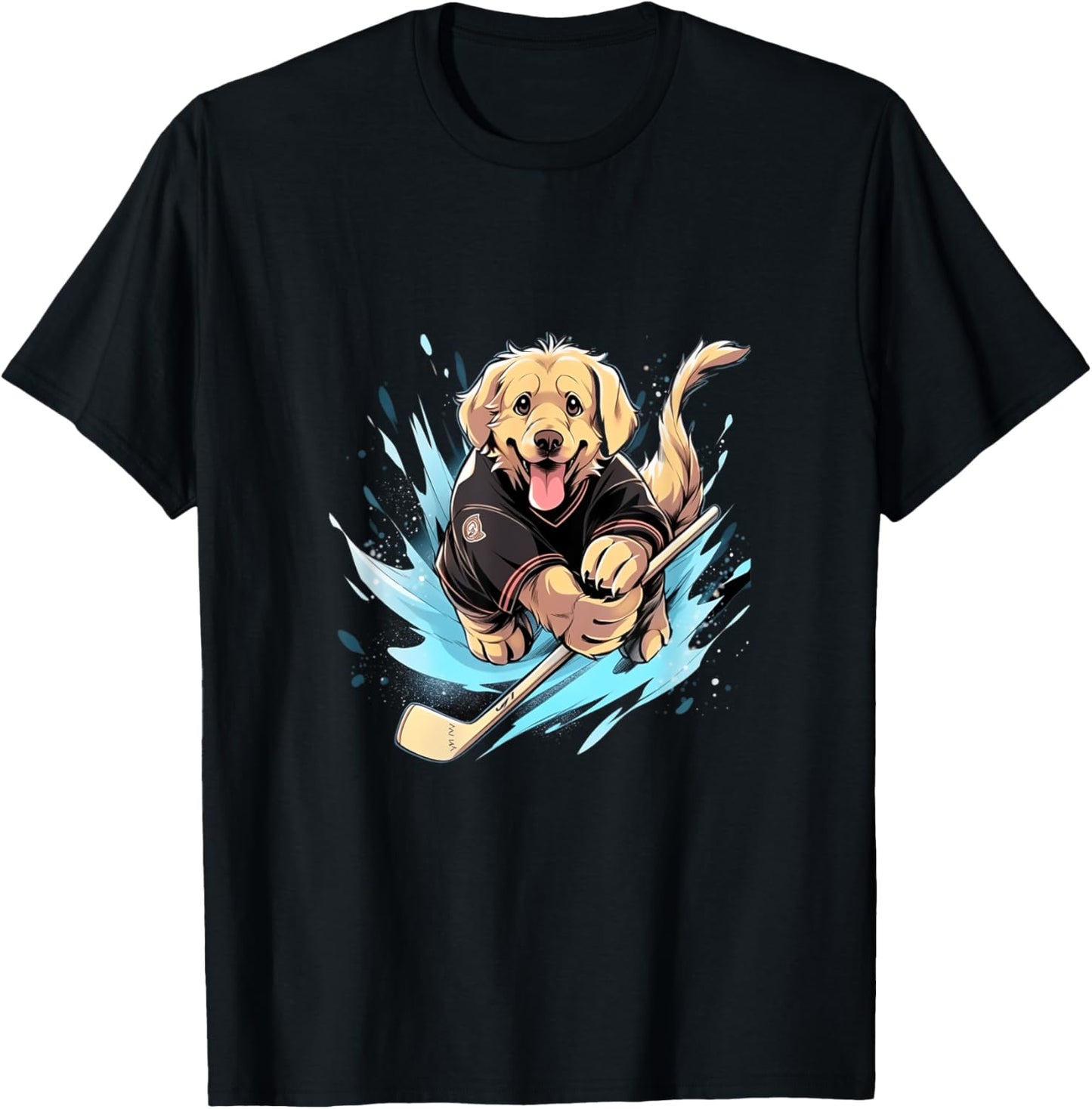 Hockey Golden Retriever Ice Hockey Player Hockey Stick T-Shirt - T-Shirt | Black