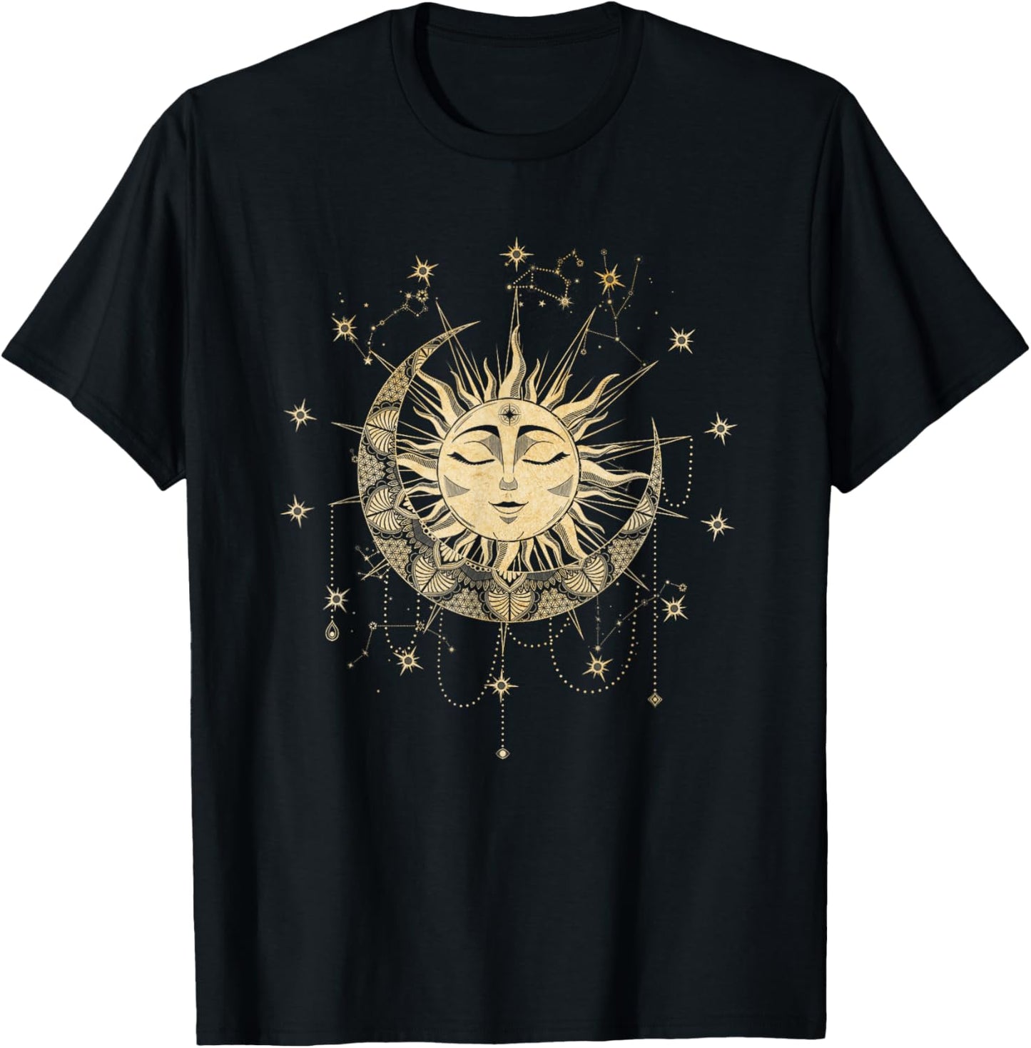 Magische Geometrie Mandala Sonne mit Mond Sternen Okkultes für Erwachsene, , Schwarz, S T-Shirt - T-Shirt | Black