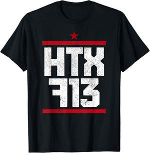 Houston Texas HTX 713 Area Code Vintage Pride T-Shirt - T-Shirt | Black
