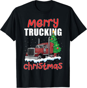 Merry Trucking Christmas Cool Truck Driver Funny Dad Trucker T-Shirt - T-Shirt | Black