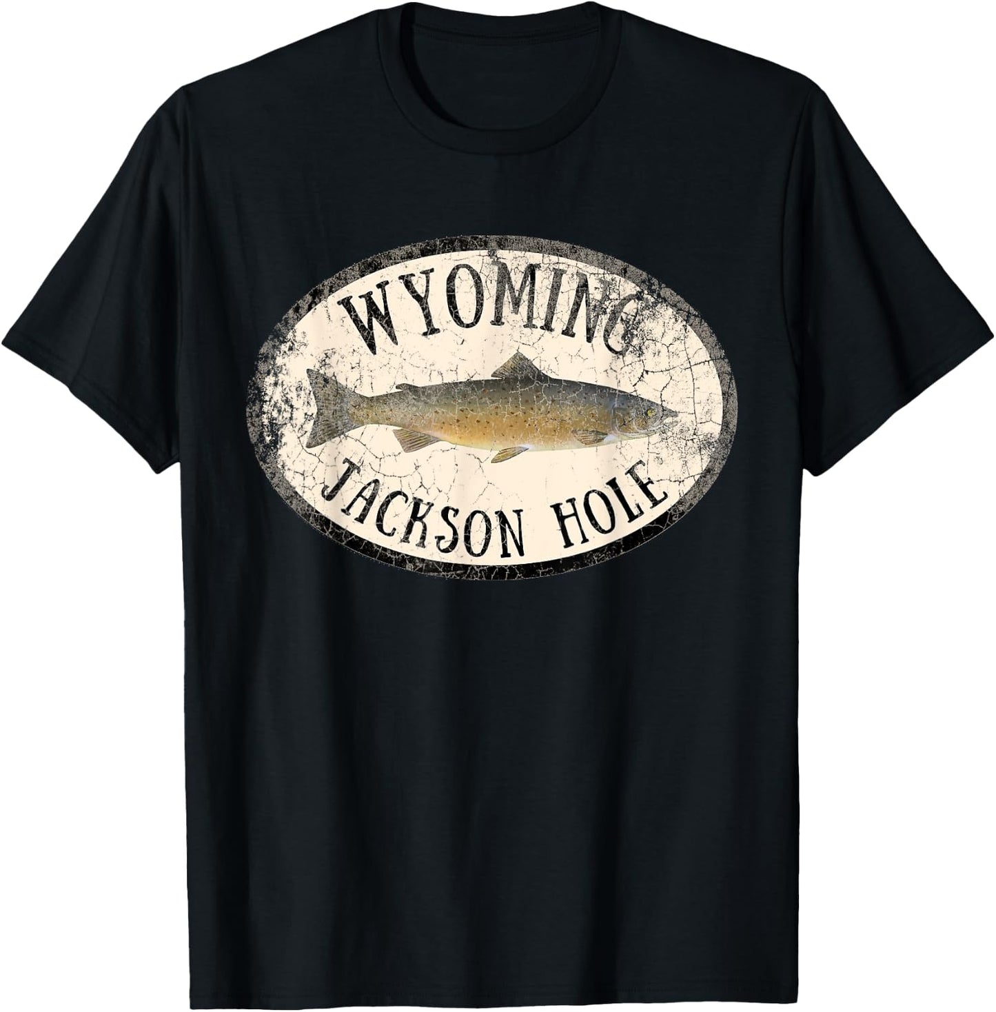Wyoming Jackson Hole Trout Fish Fly Fishing Vintage T-Shirt - T-Shirt | Black